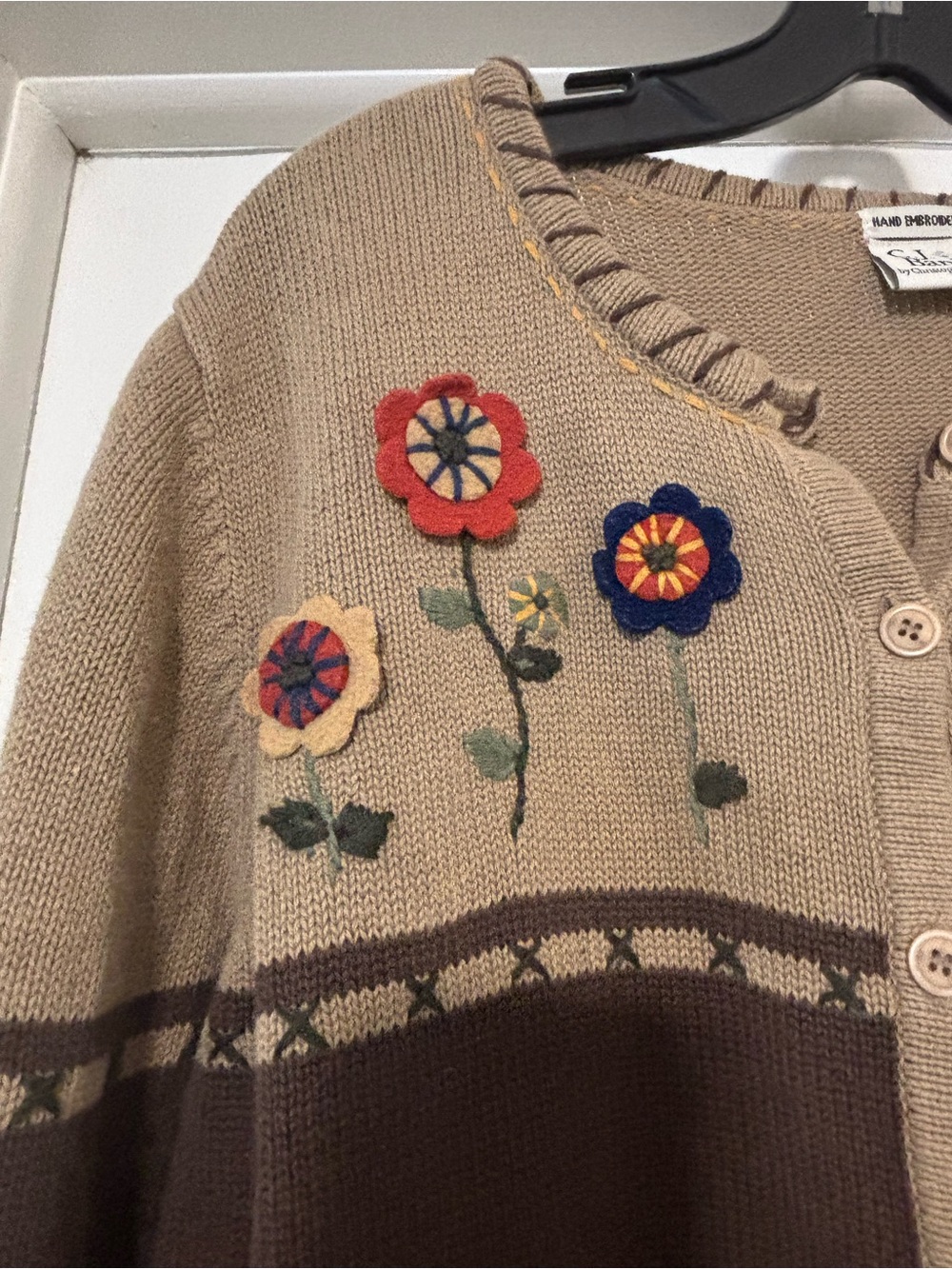 CJ Banks Brown and Tan Floral Appliqué Button Cardigan - Picture 3 of 13